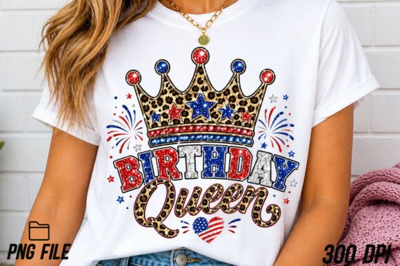 4th of July Birthday Queen Crown PNG for T-Shirt Designs and Graphics