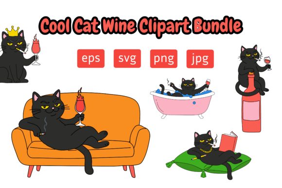 Cool Cat Wine Clipart Bundle for Creative Projects