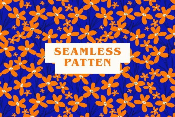 Floral Pattern with Orange Flowers: Graphics & Patterns
