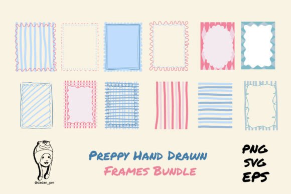 Summer Preppy Hand Drawn Frames Bundle for Graphic Templates